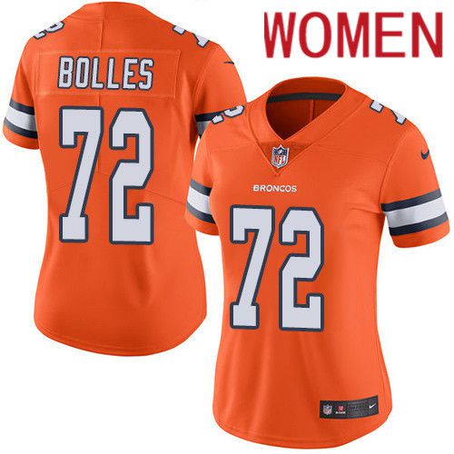 Women Denver Broncos #72 Garett Bolles Orange Nike Rush Vapor Limited NFL Jersey